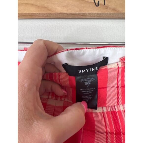NWT Smythe Pleated Mid Rise A-Line Shorts Women's Watermelon Plaid Size: 10 - Picture 6 of 8
